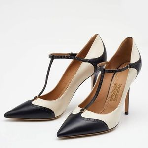 Salvatore Ferragamo black/off white T-strap 9.5 B